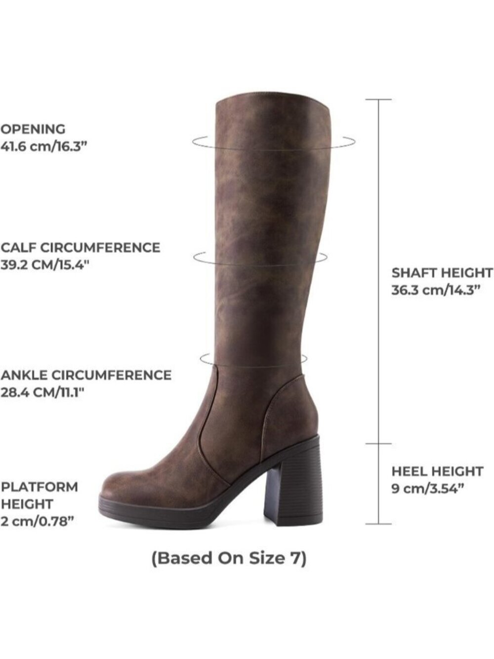 DREAM PAIRS Women's Brown Knee High Chunky Platform Boots Square Toe Stretchy - Picture 4 of 6